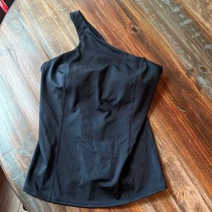 Zella - one shoulder tank laser cut out black EUC
